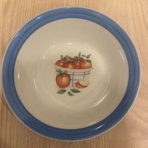 Atico Bowl - Apples In A Basket Pattern Blue Rim 6.75”